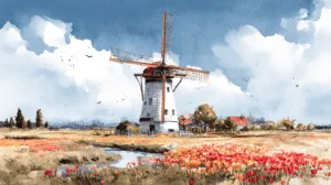 Alternative view of Idyllic Countryside with Windmill Wall Mural