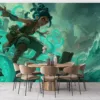 Illaoi from League of Legends in a dynamic action pose with tentacles and a stormy sea backdrop.||