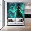 Illaoi from League of Legends summoning tentacles in a dark harbor setting.