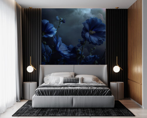Close-up view of deep indigo flowers with a cloudy background