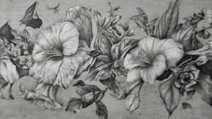 Alternative view of Intricate Botanical Etching Wall Mural
