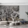 Detailed etching of botanical illustrations in black and white||