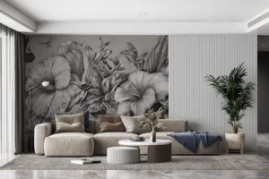 Detailed etching of botanical illustrations in black and white||