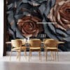 Close-up view of intricately designed roses in dark gray with copper highlights