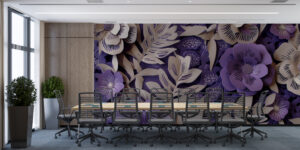 Intricate floral paper cut design in shades of purple and cream.