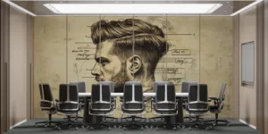 Detailed hand-drawn sketch of a man in profile highlighting his hairstyle and beard.||