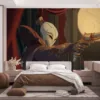 Jhin aiming an ornate pistol in a dramatic scene with a large moon.||