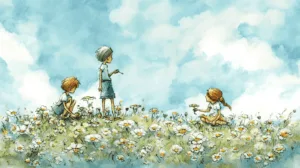 Alternative view of Joyful Moments in a Field of Daisies Wall Mural
