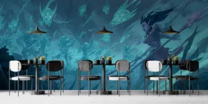 Kalista|League of Legends champion|in a battle-ready stance on a misty battlefield surrounded by ghostly figures.