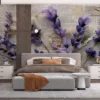 Lavender flowers on vintage newspaper background for mural design||