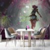 Lillia running through an enchanting forest with pink petals