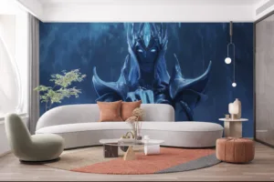 Lissandra conjuring ice magic in a mystical icy landscape from League of Legends.||