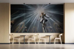 Lux from League of Legends in a dynamic pose surrounded by radiant light beams.