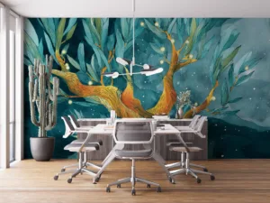 A magical tree with twisting branches in a vibrant and artistic style.||