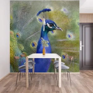 A vibrant peacock displaying its colorful feathers in a natural setting.||