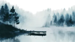 Alternative view of Misty Forest Lake Serenity Wall Mural