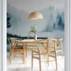 Serene forest lake with mist and soft lighting||