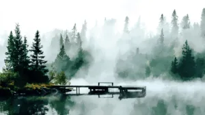 Alternative view of Misty Forest Reflections Wall Mural