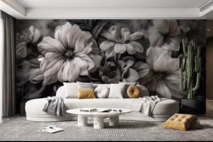 Monochromatic floral arrangement in black|white|and gray
