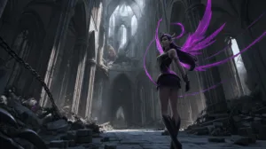 Alternative view of Morgana - Ethereal Wings in a Ruined Cathedral Wall Mural
