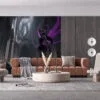 Morgana from League of Legends with ethereal wings in a ruined cathedral.