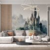Fantasy castle in a misty landscape