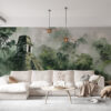 Mystical jungle landscape with ancient temple in mist