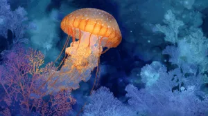 Alternative view of Mystical Underwater Scene with Jellyfish Wall Mural