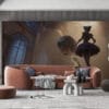Orianna from League of Legends in a dynamic dance pose within an ornate ballroom setting.