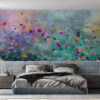 Abstract artwork of colorful petals in pastel hues.