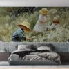 Children playing in a field of daisies||