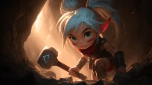 Alternative view of Poppy - Fierce Yordle Champion in Action Wall Mural
