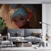 Poppy from League of Legends raising her hammer in a rocky environment||