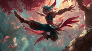 Alternative view of Rakan - The Joyful Leap in a Magical Forest Wall Mural