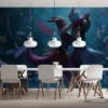 Rakan and Xayah dancing in a mystical forest from League of Legends||