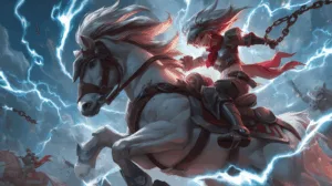 Alternative view of Rell - Power Unleashed on a Stormy Steed Wall Mural