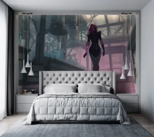 Futuristic laboratory scene featuring a character inspired by Renata Glasc.||