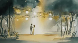 Alternative view of Romantic Dance Under String Lights Wall Mural