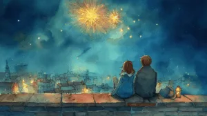 Alternative view of Romantic Night Under Fireworks Wall Mural