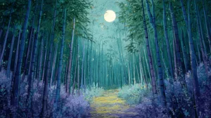 Alternative view of Serene Bamboo Forest Under Moonlight Wall Mural