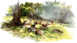 Alternative view of Serene Deer in Lush Greenery Wall Mural