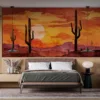 Watercolor painting of a desert landscape at sunset with cacti||