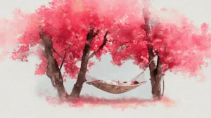 Alternative view of Serene Hammock Between Blooming Trees Wall Mural