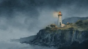 Alternative view of Serene Lighthouse on Rocky Cliff Wall Mural