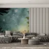 Rabbit sitting on a pathway gazing at stars in a nighttime scene||