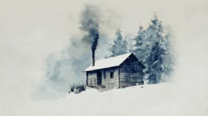 Alternative view of Serene Winter Cabin Retreat Wall Mural