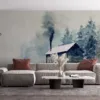 Rustic cabin in a snowy winter landscape||