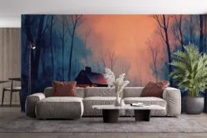 Cozy cabin in a serene winter landscape||