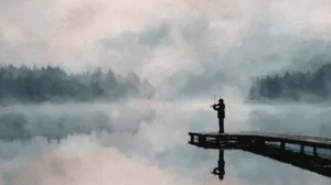 Alternative view of Solitary Violinist by the Lake Wall Mural