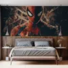 Stylized superhero with red and blue suit against a dark background||